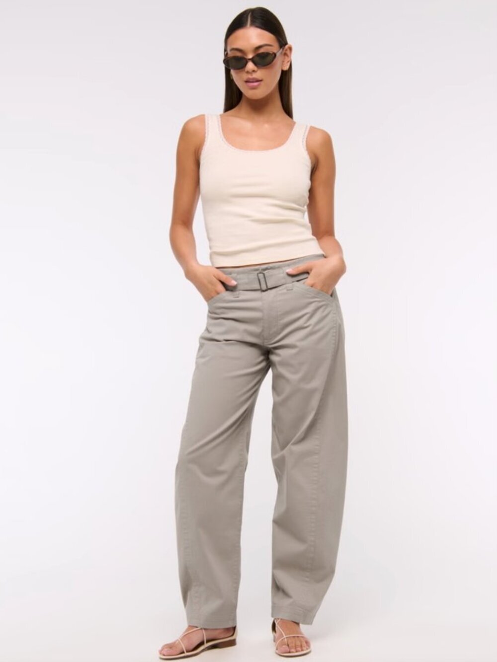 Abercrombie Belted Barrel Pant in Sand
